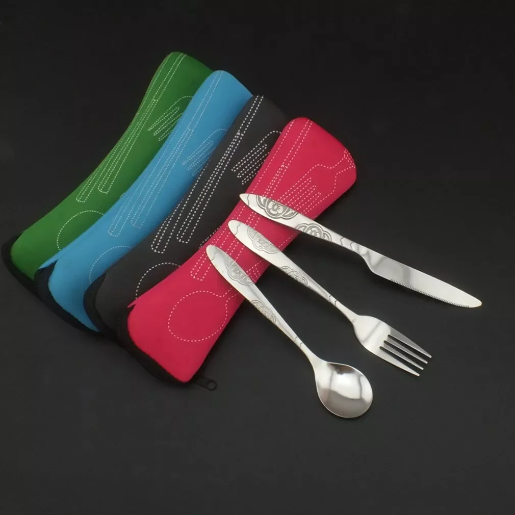 2022 Hot 3pcs/Set Portable Stainless Steel Spoon Fork Steak Knife Set Travel Cutlery Tableware with Bag Outdoor Camping Tablewar
2022 Hot 3pcs/Set Portable Stainless Steel Spoon Fork Steak Knife Set Travel Cutlery Tableware with Bag Outdoor Camping Tablewar