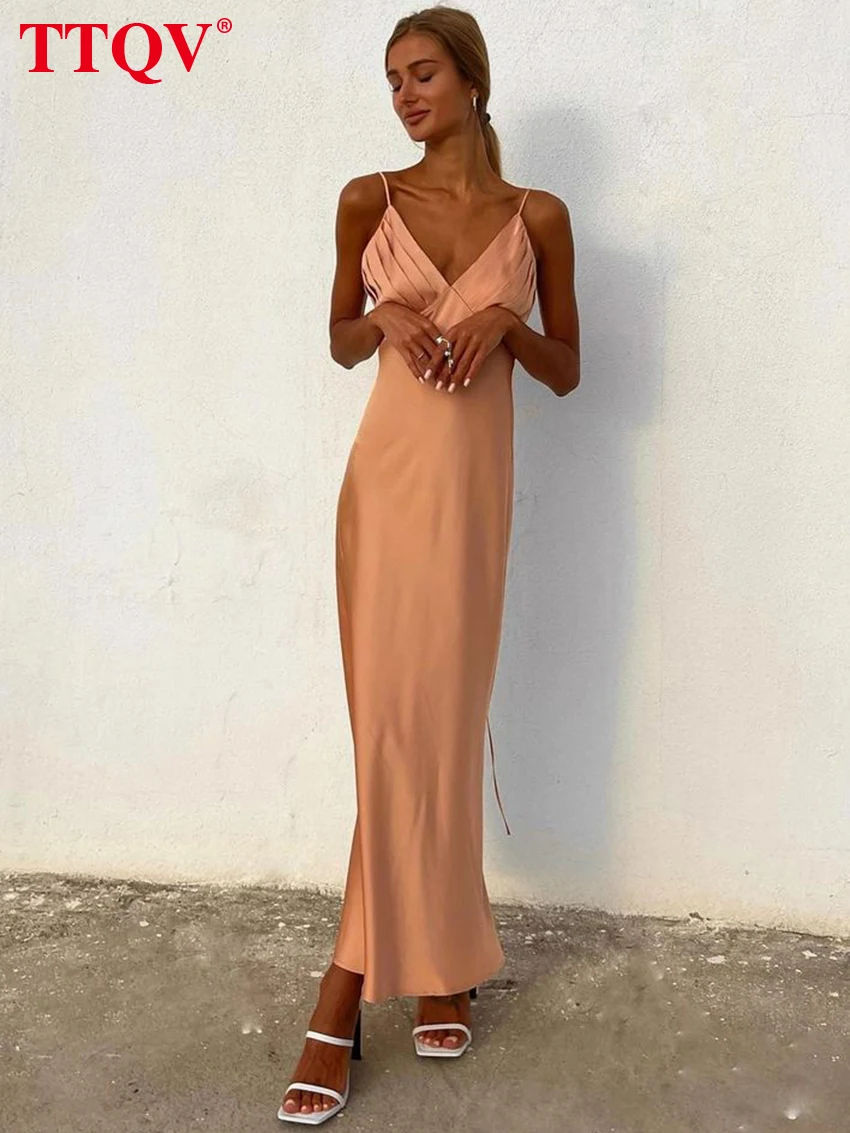 TTQV Fashion Brown Satin Womens Dresses 2023 Summer V-Neck Spaghetti Strap Slim Dress Elegant Straight Ankle-Length Dress Female
TTQV Fashion Brown Satin Womens Dresses 2023 Summer V-Neck Spaghetti Strap Slim Dress Elegant Straight Ankle-Length Dress Female