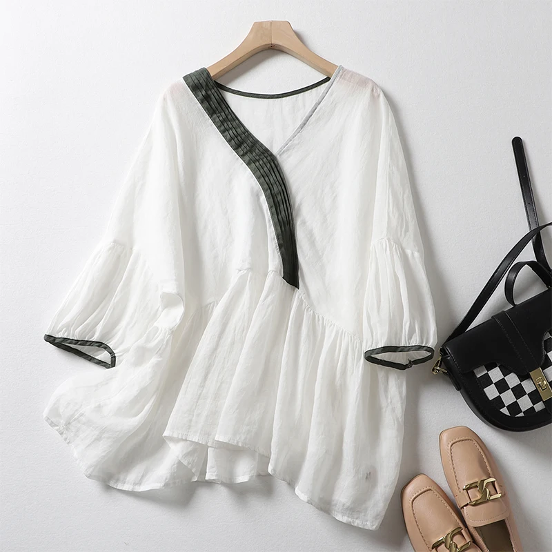 YCMYUNYAN Women's Shirts Summer 2023 New Loose Short Sleeve Top V-neck Ladies Clothing Cotton Linen Solid Chinese Style Blouses
YCMYUNYAN Women's Shirts Summer 2023 New Loose Short Sleeve Top V-neck Ladies Clothing Cotton Linen Solid Chinese Style Blouses