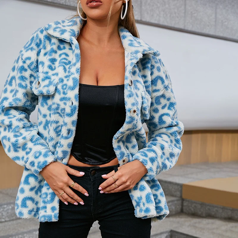 Fashion Women's Faux Fur Leopard Print Jacket Street Blue Soft and Cute Single-breasted Lapel Casual Jacket Autumn and Winter
Fashion Women's Faux Fur Leopard Print Jacket Street Blue Soft and Cute Single-breasted Lapel Casual Jacket Autumn and Winter