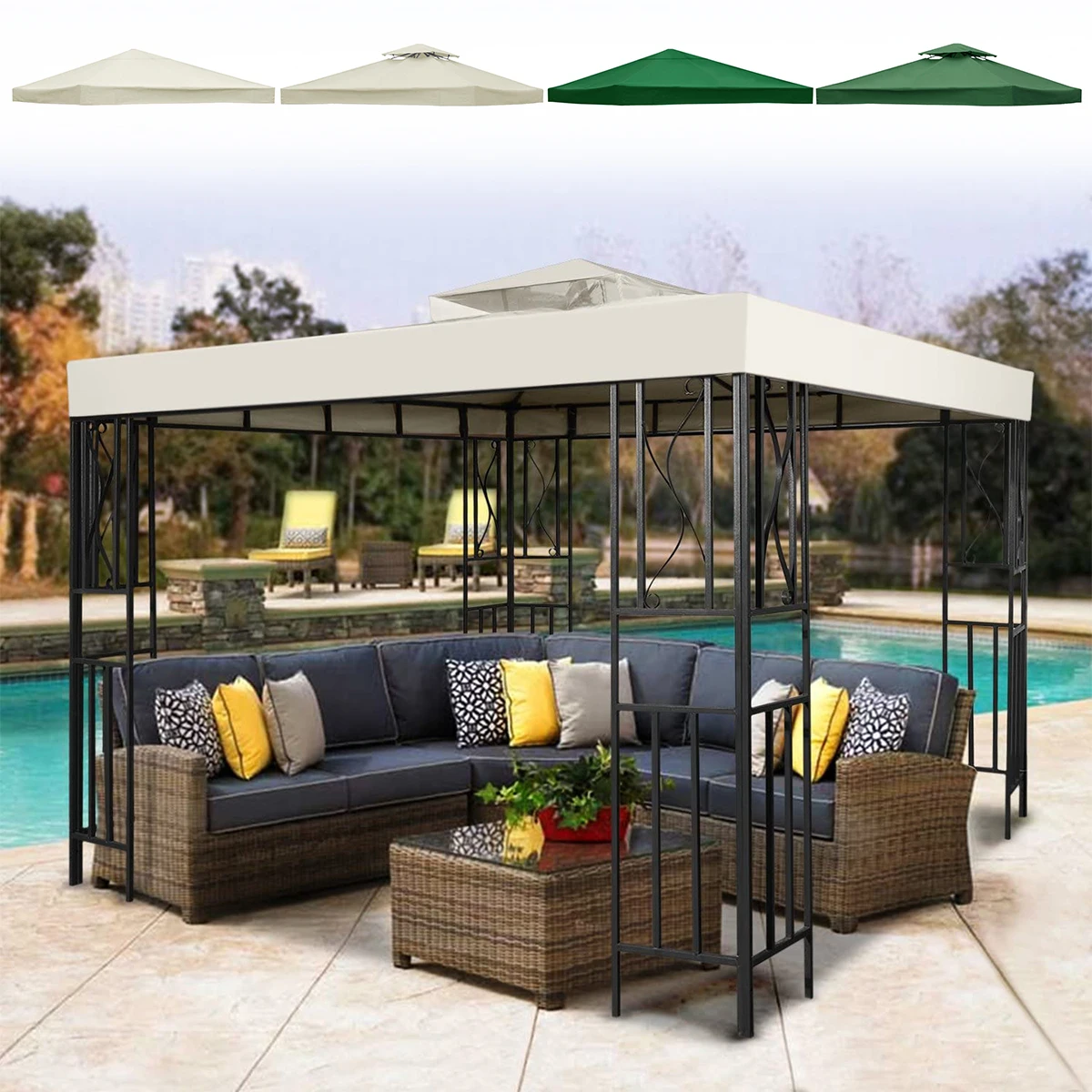 

Garden Gazebo Top Cover 3x3M Canopy Replacement Pavilion Roof 1/2 Tier Outdoor Patio Garden Tent Roof Top Durable Replacement
