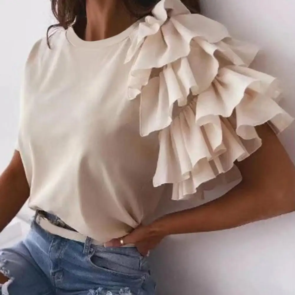 Fashion blouse women elegant white Solid Color Layered Ruffle Short Sleeve Asymmetric Loose T-shirt Top for Summer Women Blouses
Fashion blouse women elegant white Solid Color Layered Ruffle Short Sleeve Asymmetric Loose T-shirt Top for Summer Women Blouses