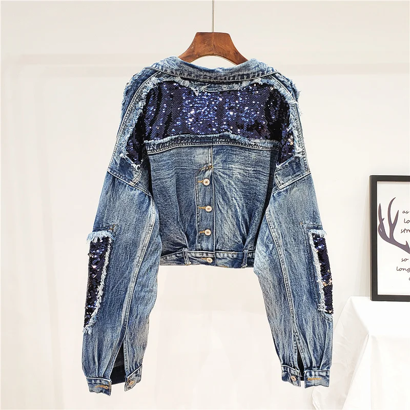 New Autumn Fashion Heavy Sequins Frayed Short Denim Women Loose Jeans Jacket Female Student Streetwear Ripped Jean Coats
New Autumn Fashion Heavy Sequins Frayed Short Denim Women Loose Jeans Jacket Female Student Streetwear Ripped Jean Coats