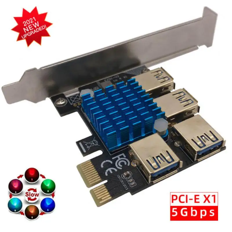 

Gold PCI-E Riser Card PCIE 1 To 4 USB 3.0 Multiplier Hub PCI Express 1X X4 X8 16X PCIE Adapter For Bitcoin ETH Mining Miner