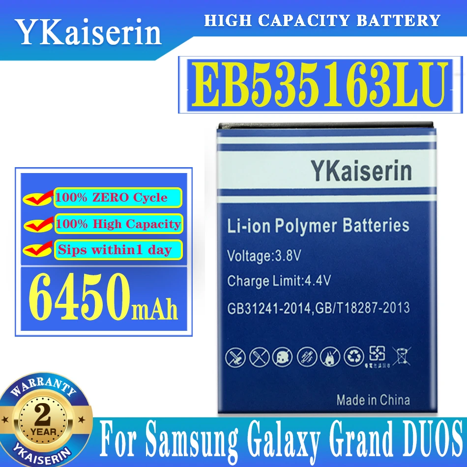 

YKaiserin For SAMSUNG EB535163LU 6450mAh Battery For Samsung Galaxy Grand DUOS GT-I9082 G9082 I9080 I879 I9118 I9060 I9082