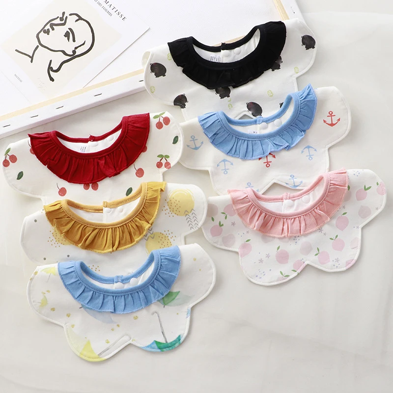 

2022 New Infant Baby Cotton Bibs Cute Cartoon Fashion Fake Collar With Printting Petal Waterproof Burp Cloths Kids Accessories