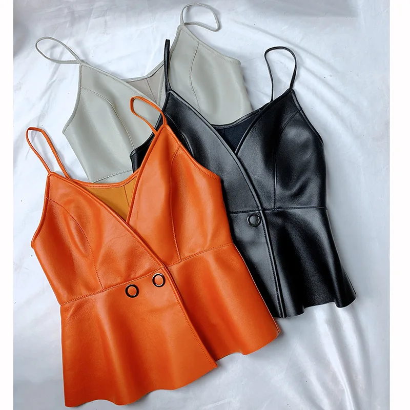 Europe Style Autumn New Designer Women's High Quality Genuine Leather Camisole Tank Top A266
Europe Style Autumn New Designer Women's High Quality Genuine Leather Camisole Tank Top A266