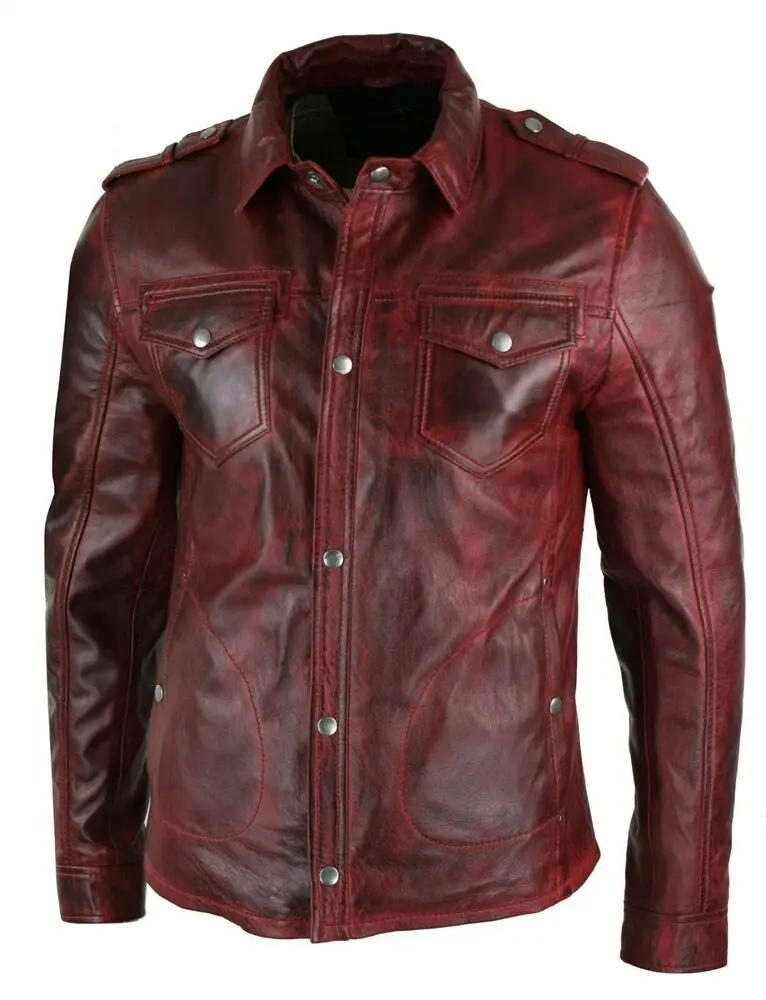 Men's Leather Shirt Jacket Red Real Soft Genuine Vintage Leather Shirt European and American Fashion Trends
Men's Leather Shirt Jacket Red Real Soft Genuine Vintage Leather Shirt European and American Fashion Trends