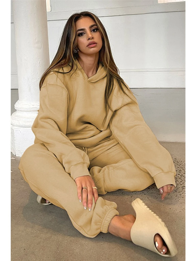 Женский уличный спортивный костюм из двух предметов, толстовка с капюшоном и штаны