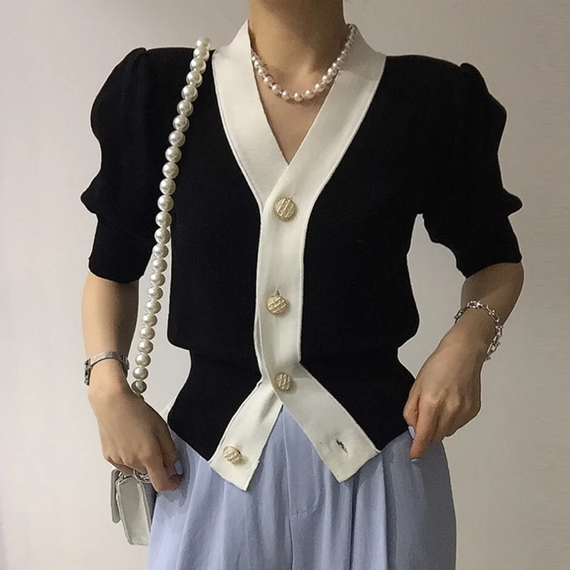 2023 Korean Fashion Ice Silk Knitwear Shirt Women V Neck Puff Short Sleeve Summer Coat Blouse Knitted Cardigan Elegant Top 28449
2023 Korean Fashion Ice Silk Knitwear Shirt Women V Neck Puff Short Sleeve Summer Coat Blouse Knitted Cardigan Elegant Top 28449
