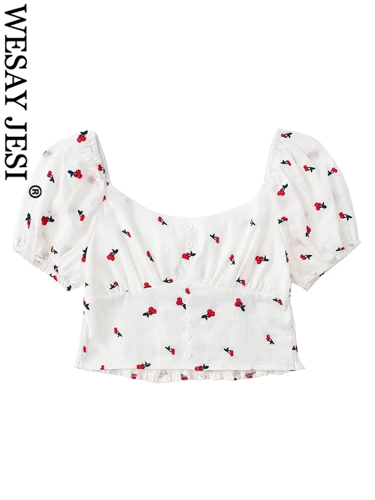WESAY JESI Summer Women Print Raglan Puff Sleeves Square Neck Top Button Elastic Waist Open Back Slim Sweet And Cute Style Vest
WESAY JESI Summer Women Print Raglan Puff Sleeves Square Neck Top Button Elastic Waist Open Back Slim Sweet And Cute Style Vest