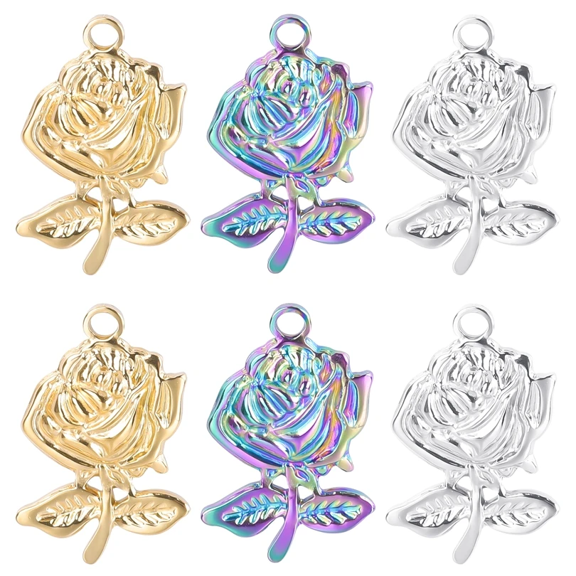 6pcs Mix Rainbow/Gold/Silver Color DIY Stainless Steel Rose Charms For Jewelry Making Supplies Flower Pendant Handmade Materials
6pcs Mix Rainbow/Gold/Silver Color DIY Stainless Steel Rose Charms For Jewelry Making Supplies Flower Pendant Handmade Materials