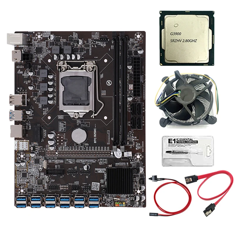 B250C Mining Motherboard With G3900 CPU+Cooling Fan+Thermal Grease+Switch Cable 12 USB3.0 To PCIE Slot LGA1151 DDR4 RAM
B250C Mining Motherboard With G3900 CPU+Cooling Fan+Thermal Grease+Switch Cable 12 USB3.0 To PCIE Slot LGA1151 DDR4 RAM