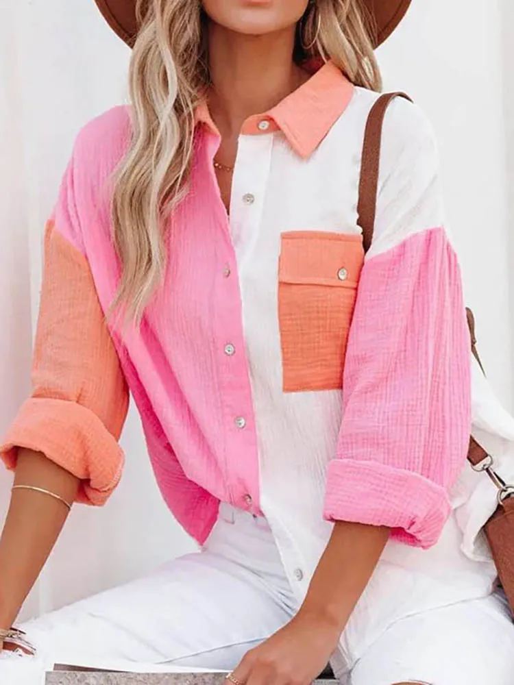 Fashion Women's Shirt 2022 New Patchwork Shirt Elegant Commute Contrast Lapel Buttons Cardigan Streetwear Ladies Casual Blouses
Fashion Women's Shirt 2022 New Patchwork Shirt Elegant Commute Contrast Lapel Buttons Cardigan Streetwear Ladies Casual Blouses
