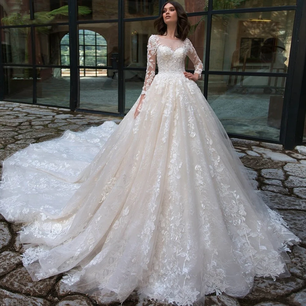 Robe Mariage Long Sleeve Ball Gown Wedding Dress Beading Appliques Gorgeous Vestidos De Novia Illusion Back Vintage Trouwjurk
Robe Mariage Long Sleeve Ball Gown Wedding Dress Beading Appliques Gorgeous Vestidos De Novia Illusion Back Vintage Trouwjurk