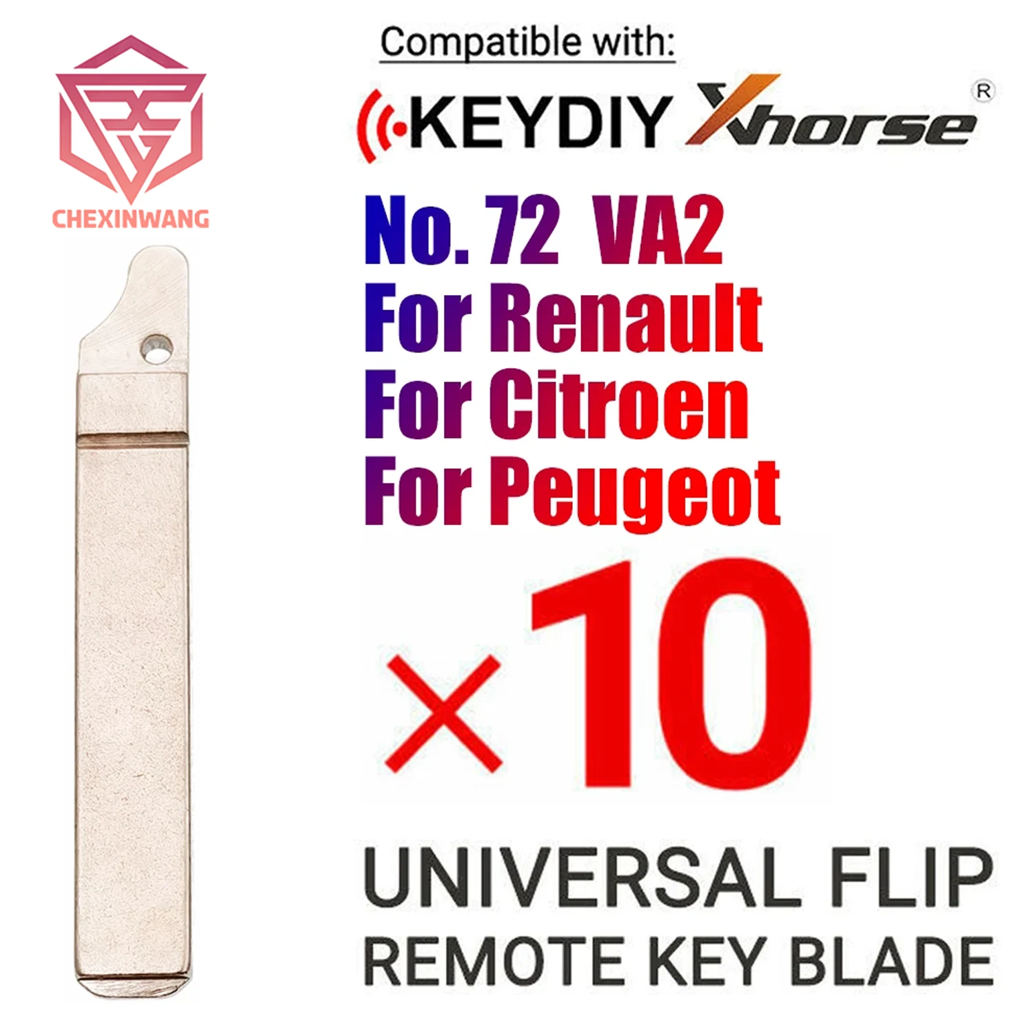 

10Pcs NO.72 Car Flip Remote #72 VA2 Key Blade Replacement For Renault Citroen Triumph Peugeot Folding Key Blank Without Groove