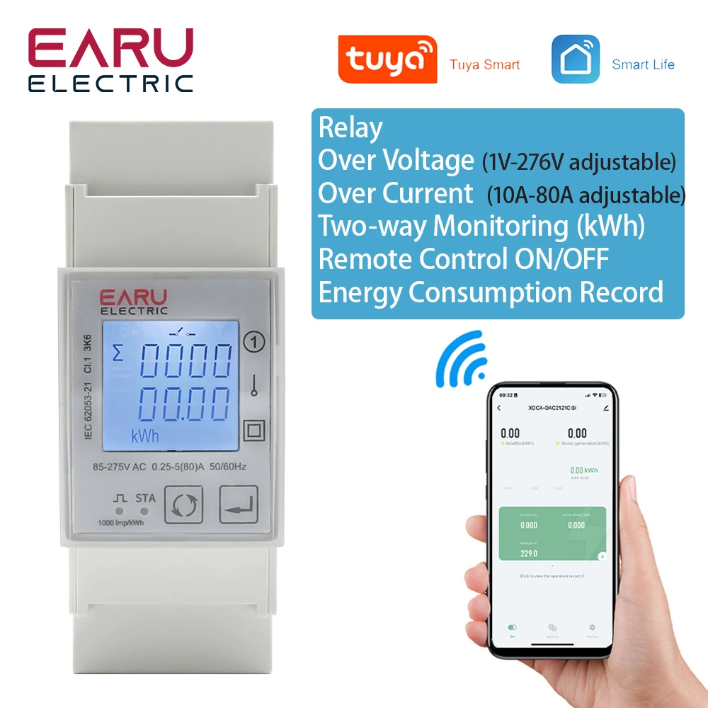 Tuya Wifi Zigbee 110V 220V 80A Smart Single Phase Two-way Bidirectional Energy Meter Timer Power Consumption Monitor KWh Meter 
Tuya Wifi Zigbee 110V 220V 80A Smart Single Phase Two-way Bidirectional Energy Meter Timer Power Consumption Monitor KWh Meter