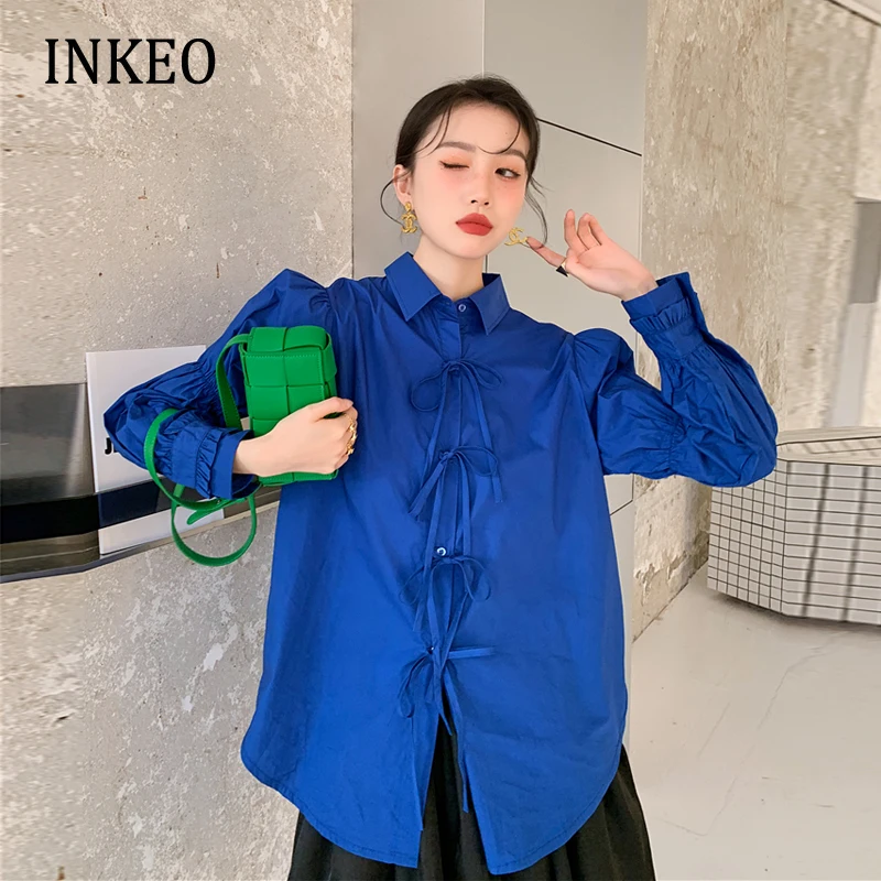 Streetwear Blue Lace up shirt women 2022 New Puff sleeve Oversized blouse Buttons up tops Korean Spring Summer Loose INKEO 1T123
Streetwear Blue Lace up shirt women 2022 New Puff sleeve Oversized blouse Buttons up tops Korean Spring Summer Loose INKEO 1T123