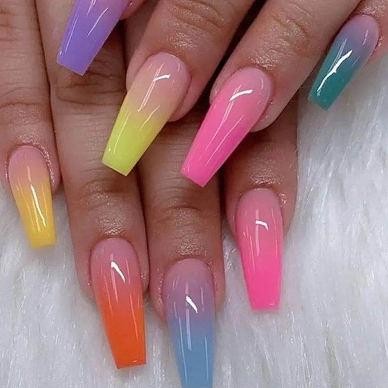 20PCS Coffin Fake Nails Rainbow Gradient Detachable Long Coffin False Nails Beauty Artificial Press On Nails Full Nail Art Tips
20PCS Coffin Fake Nails Rainbow Gradient Detachable Long Coffin False Nails Beauty Artificial Press On Nails Full Nail Art Tips