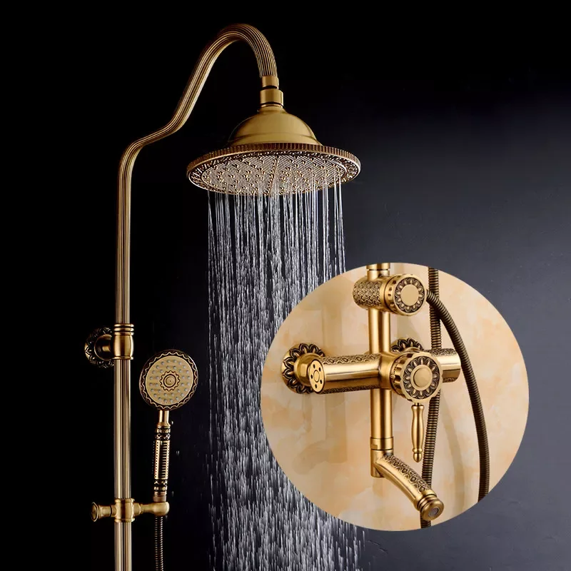 Shower Faucets Antique Bathroom Shower Set Bath Rain Shower Wall Mounted Hand Held Brass Shower Head Chuveiro Do Banheiro 9712 
Shower Faucets Antique Bathroom Shower Set Bath Rain Shower Wall Mounted Hand Held Brass Shower Head Chuveiro Do Banheiro 9712