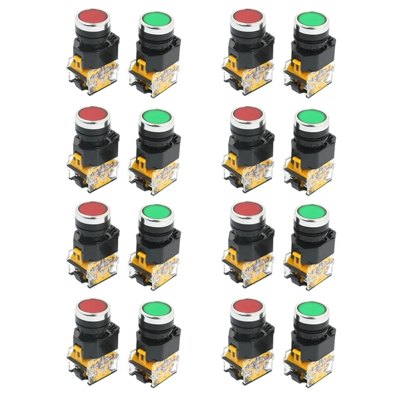 

16Pcs 22Mm Mount 10A 380V DPST Red Green Momentary Push Button Switch