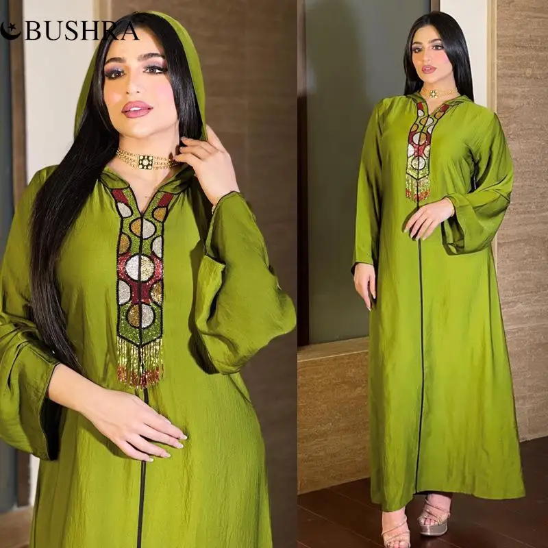 BUSHRA New Fresh Polyester Fashion Green Middle East Light Luxury Hand Beaded Robe Jalabia Muslim Women's Clothing 2022
BUSHRA New Fresh Polyester Fashion Green Middle East Light Luxury Hand Beaded Robe Jalabia Muslim Women's Clothing 2022