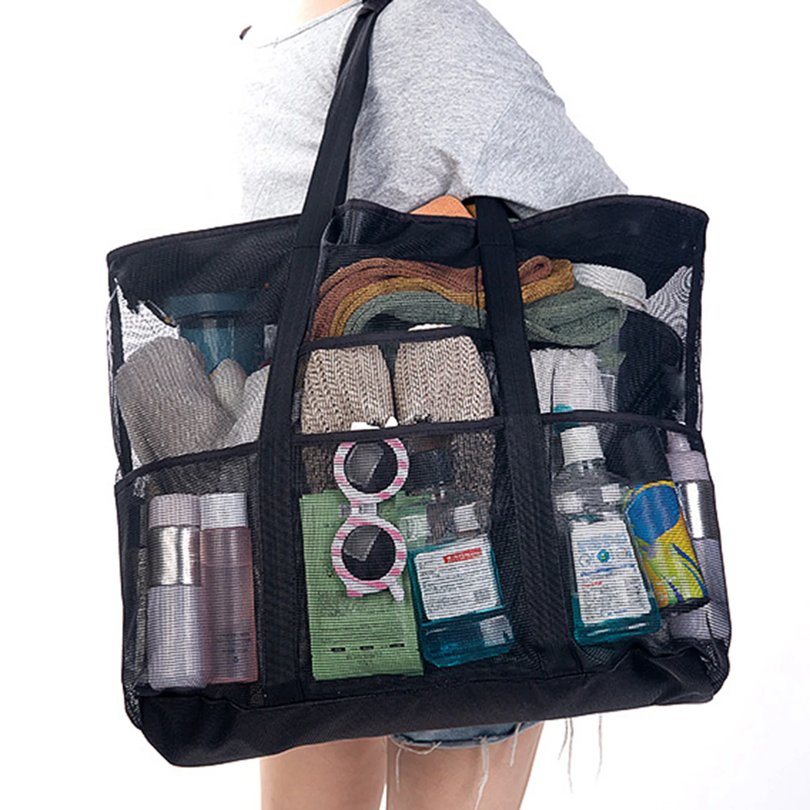 1pc Foldable Oversized Mesh Beach Tote Bag Travel Stylish Pocket Outdoor Storage Pouch Picnic Bags Gym Bag With Shoulder Strap
1pc Foldable Oversized Mesh Beach Tote Bag Travel Stylish Pocket Outdoor Storage Pouch Picnic Bags Gym Bag With Shoulder Strap