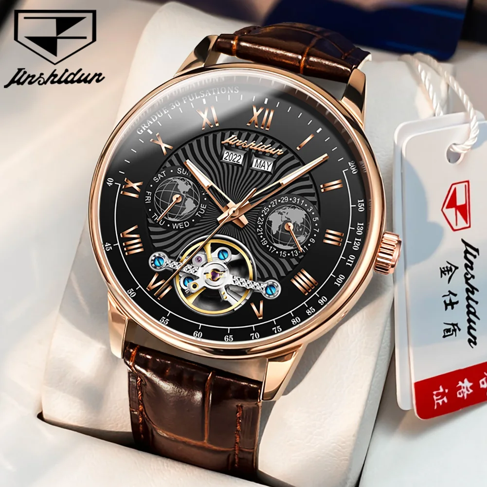 JSDUN Hollowed Flywheel Design Fashion Watch Men's Automatic Mechanical Clock Luxury Rose Gold Waterproof Leather Wristwatch
JSDUN Hollowed Flywheel Design Fashion Watch Men's Automatic Mechanical Clock Luxury Rose Gold Waterproof Leather Wristwatch