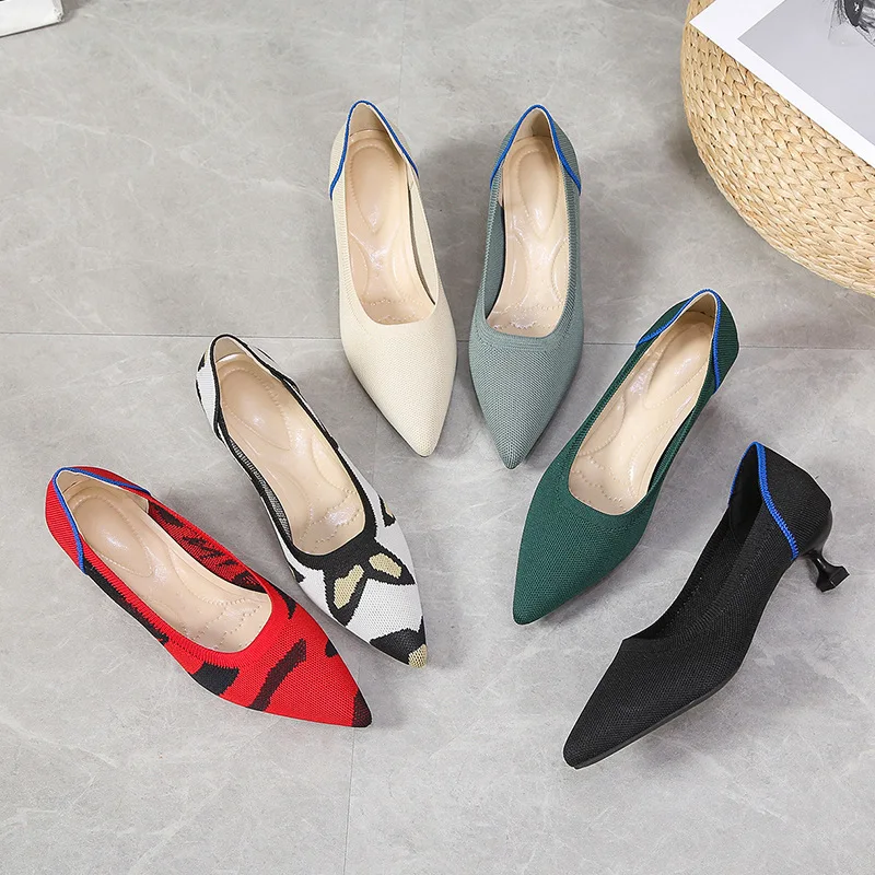 Flying Woven Pointed Toe High Heels Women's Shallow Mouth Knitted Leopard Single Shoes Women's Loafer Single Shoes Zapatos Mujer
Flying Woven Pointed Toe High Heels Women's Shallow Mouth Knitted Leopard Single Shoes Women's Loafer Single Shoes Zapatos Mujer