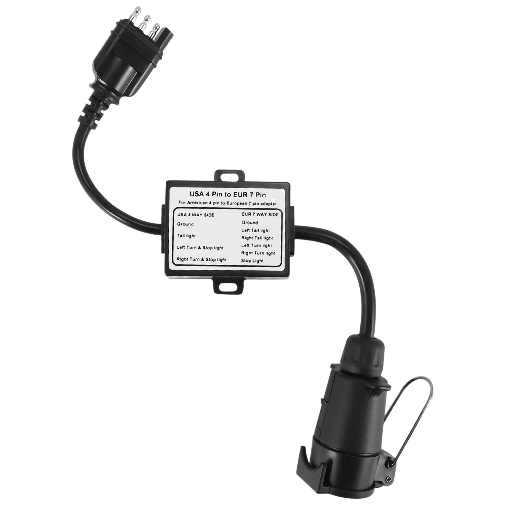 US To Europe Trailer Light Converter 4 Way Flat Socket (American Vehicle) To 7 Way Round Socket (European Trailer) 
US To Europe Trailer Light Converter 4 Way Flat Socket (American Vehicle) To 7 Way Round Socket (European Trailer)