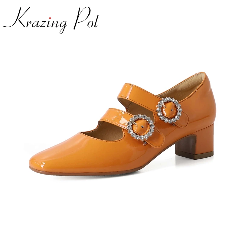 Krazing Pot Full Grain Leather Buckle Straps Summer Square Toe Orange Crystal Buckle Luxury Dating Sexy Office Lady Women Pumps
Krazing Pot Full Grain Leather Buckle Straps Summer Square Toe Orange Crystal Buckle Luxury Dating Sexy Office Lady Women Pumps