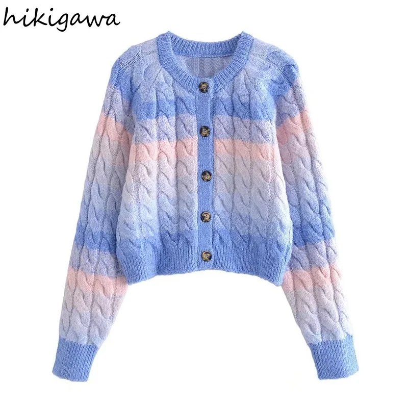 Hikigawa Women Fashion Streetwear Single Breasted Eight Strand Knitting Cardigan Jacket Color Strip Coats Female Chic Tops
Hikigawa Women Fashion Streetwear Single Breasted Eight Strand Knitting Cardigan Jacket Color Strip Coats Female Chic Tops