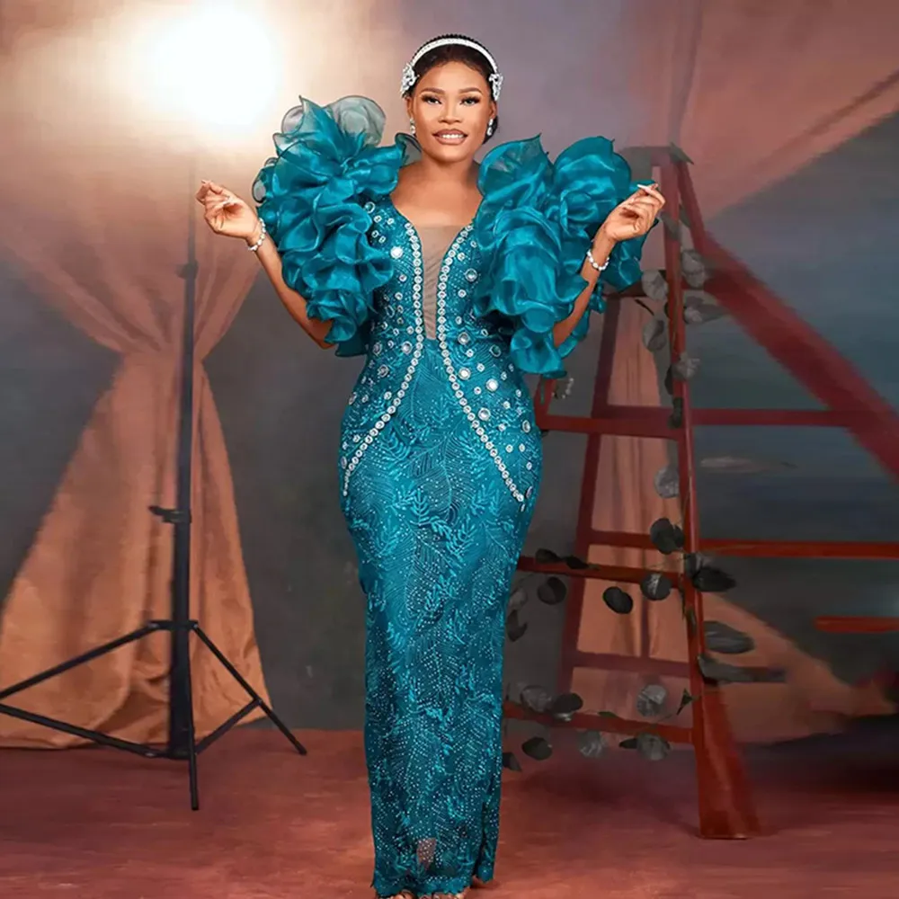 Luxurious Blue Lace Mermaid Ruffle Crystal Beaded Evening Dress Zip-Back Appliqued Pleated Formal Party Dress Vestido De Gala
Luxurious Blue Lace Mermaid Ruffle Crystal Beaded Evening Dress Zip-Back Appliqued Pleated Formal Party Dress Vestido De Gala