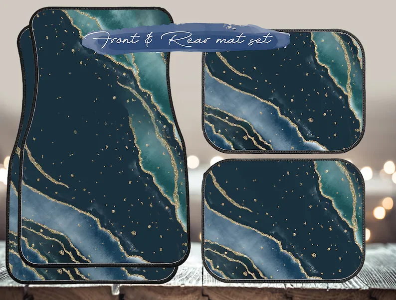Blue Gold Agate marbled Car floor mats, Cute car decor, custom watercolor key chain women car accessories gift set
Blue Gold Agate marbled Car floor mats, Cute car decor, custom watercolor key chain women car accessories gift set
