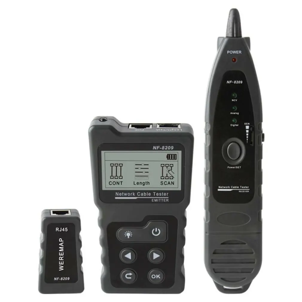 NF-8209 Network Cable Tester Digital Line Finder Measure Length LCD Wire Checker Test Network Tool Scan Cable Wiremap Tester
NF-8209 Network Cable Tester Digital Line Finder Measure Length LCD Wire Checker Test Network Tool Scan Cable Wiremap Tester