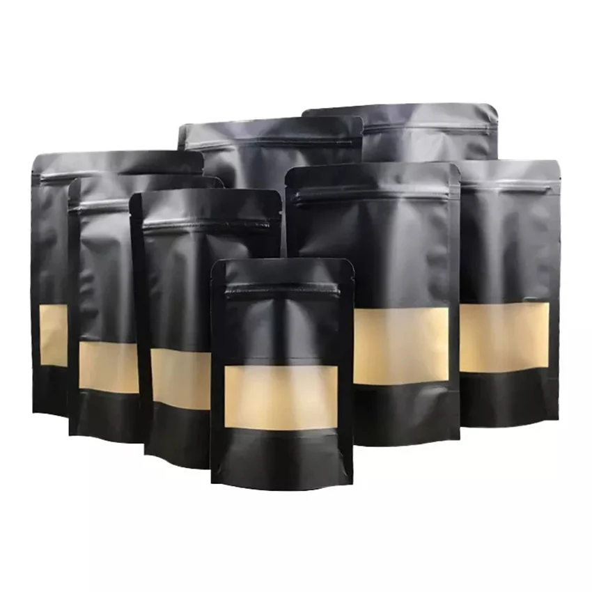 Black Doypack Stand Up Pouch Ziplock Kraft Paper Bags With Clear Window And Zipper
Black Doypack Stand Up Pouch Ziplock Kraft Paper Bags With Clear Window And Zipper