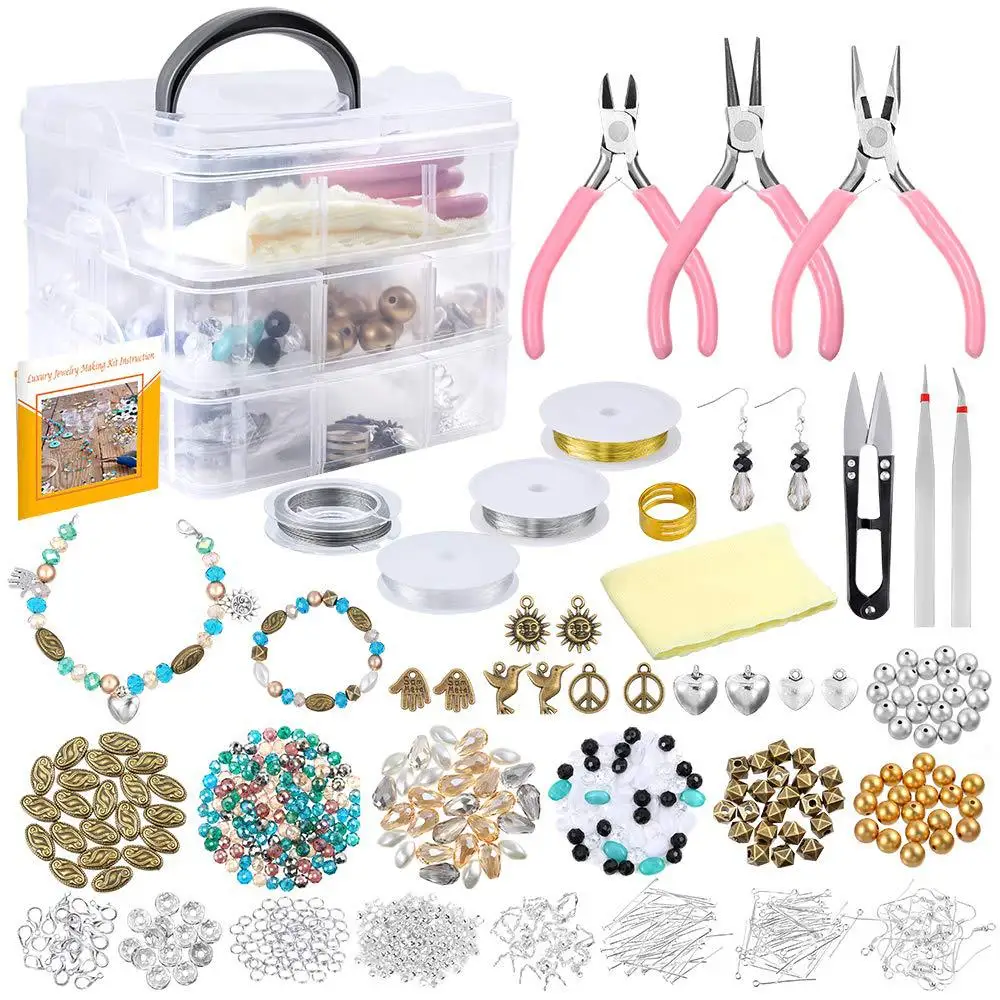 Jewelry Making Kit with Beads Open Jump Rings Lobster Clasp Eye Pins Tweezers Earring Charms for Jewelry Repair and Beading
Jewelry Making Kit with Beads Open Jump Rings Lobster Clasp Eye Pins Tweezers Earring Charms for Jewelry Repair and Beading