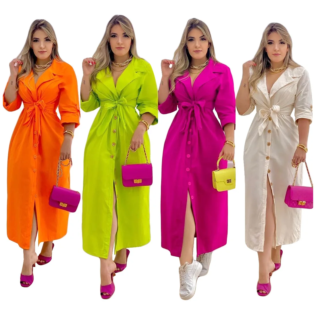 Women's Clothing Solid Color Maxi Dresses Sexy Party Shirt Dress Women Suit Collar Casual Single-breasted Long Sleeve Belt Dress
Women's Clothing Solid Color Maxi Dresses Sexy Party Shirt Dress Women Suit Collar Casual Single-breasted Long Sleeve Belt Dress