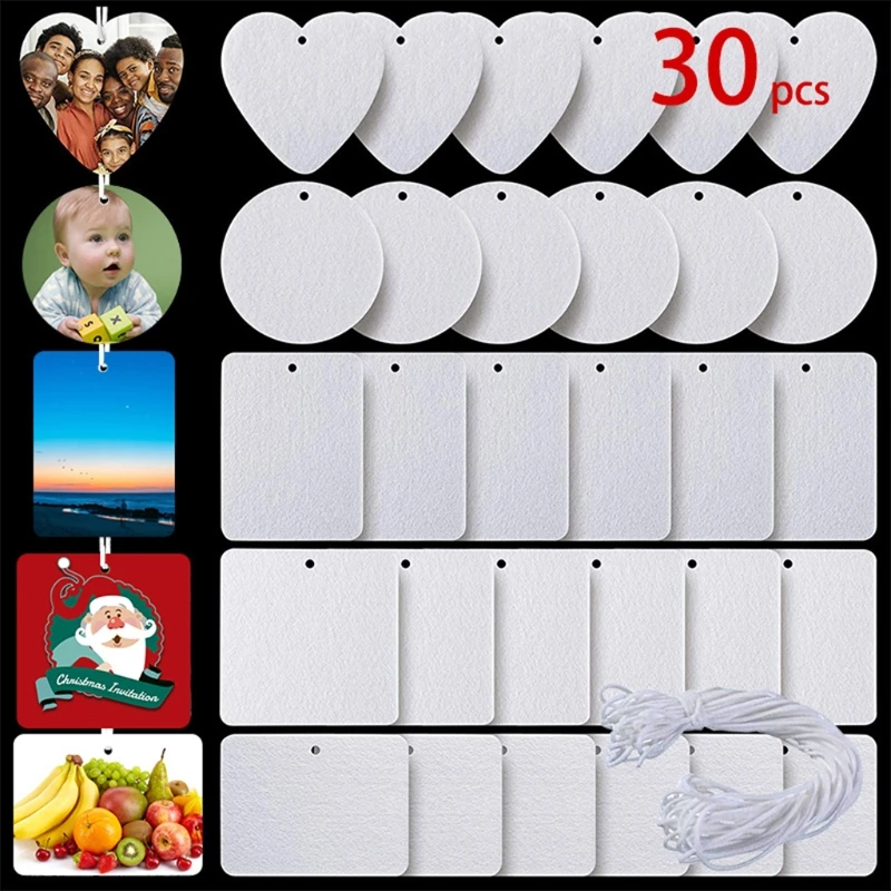 

30 Pcs Sublimation Blank Air Freshener Sheets with Elastic Cord Felt Thermal Transfer Key Chain Double-Side Key Tags for DIY Car