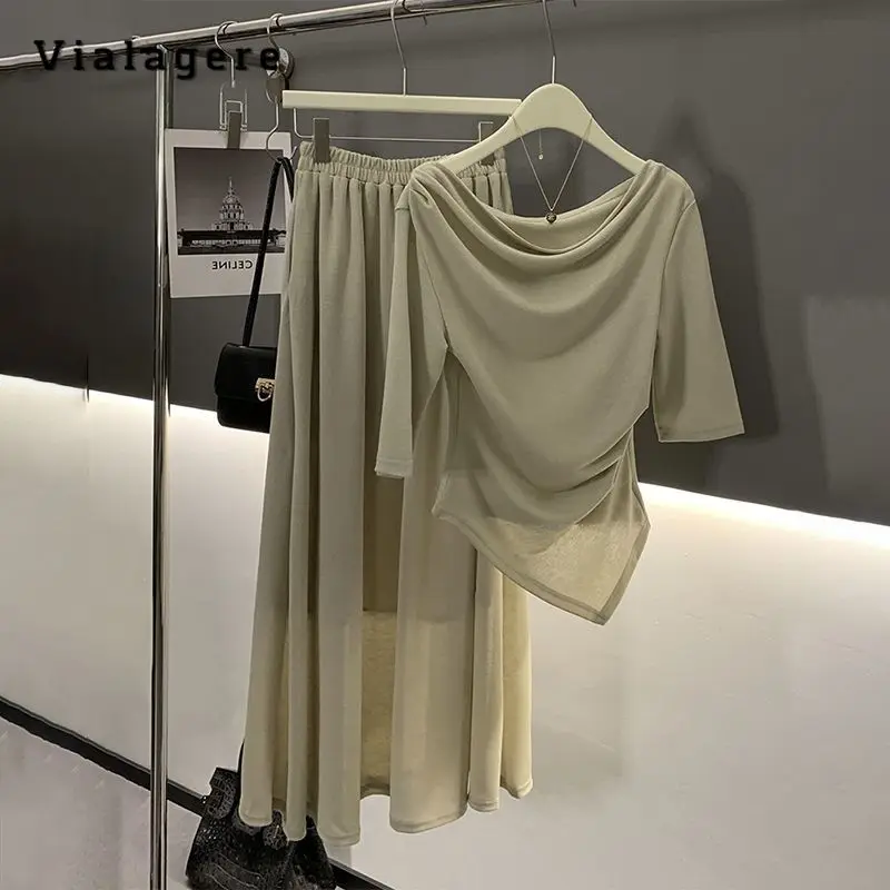 2023 Summer Elegant Luxury Office Lady 2 Piece Set Women Short Sleeve Loose Top+ Elastic Waist Skirt Elegant Two Piece Skirt Set 
2023 Summer Elegant Luxury Office Lady 2 Piece Set Women Short Sleeve Loose Top+ Elastic Waist Skirt Elegant Two Piece Skirt Set