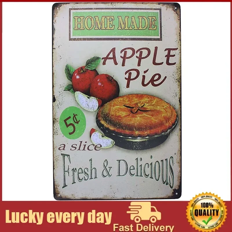 

Vintage Tin Plate Signs Home Made Apple Pie Wall Decor House Cafe Shop Painting Plaque outdoor decor wall decor