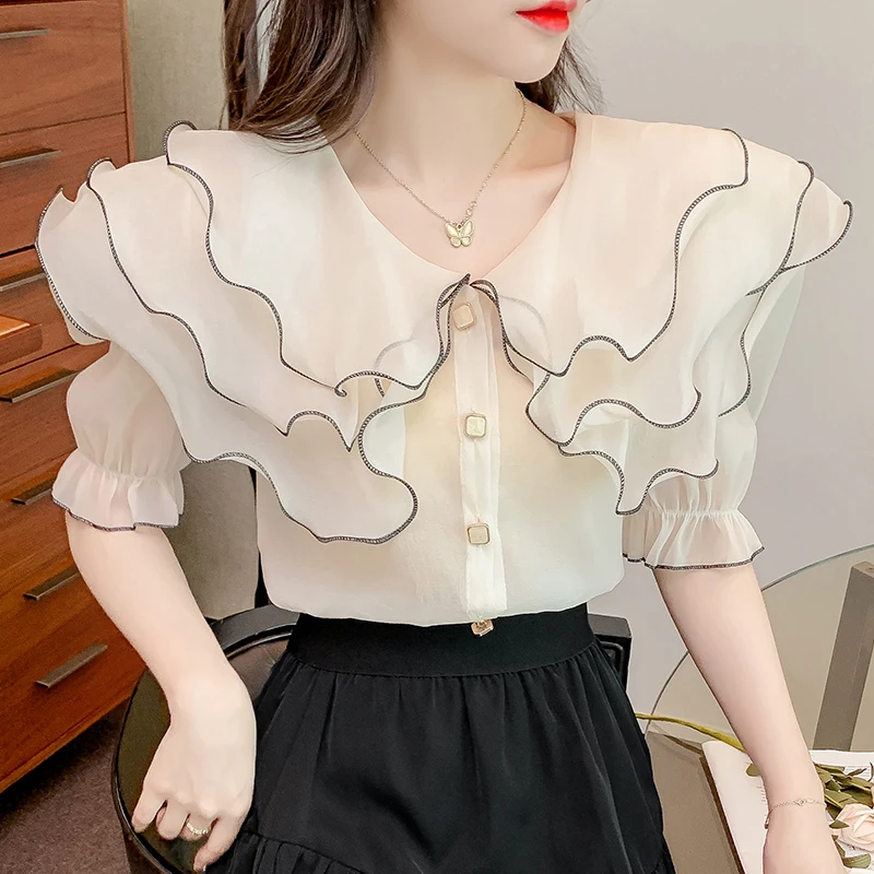 Slim Fit Women's Blouse Chiffon Ruffles Shirt Elegant Short Sleeve Summer Korean Style Top Fashion 2023 Female Clothing
Slim Fit Women's Blouse Chiffon Ruffles Shirt Elegant Short Sleeve Summer Korean Style Top Fashion 2023 Female Clothing