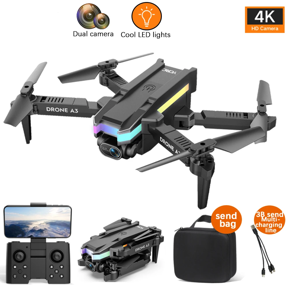 New A3 Mini Drone 4K Profesional With Dual Camera Hd WIFI FPV Height Hold LED Light Rc Helicopter Quadcopter Dron Gift Toys
New A3 Mini Drone 4K Profesional With Dual Camera Hd WIFI FPV Height Hold LED Light Rc Helicopter Quadcopter Dron Gift Toys