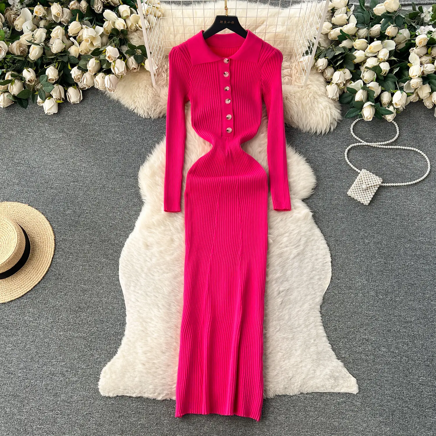 Korean Chic Autumn Winter French Style Lapel Single Breasted Knit Dress For Women Waist Slimming Show Thin Bodycon Knitted Dress
Korean Chic Autumn Winter French Style Lapel Single Breasted Knit Dress For Women Waist Slimming Show Thin Bodycon Knitted Dress
