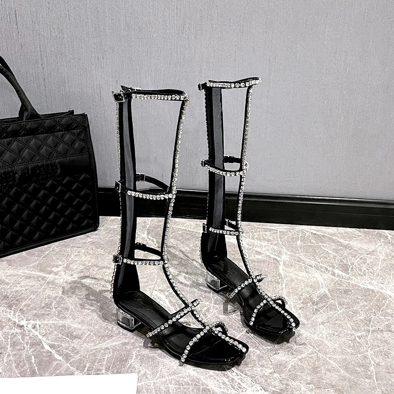 Summer Women Rome Black Round Toe Rhinestone Hollow Sandals Sexy Zip Transparent Block High Heel Boots Ladies Nightclub Shoes
Summer Women Rome Black Round Toe Rhinestone Hollow Sandals Sexy Zip Transparent Block High Heel Boots Ladies Nightclub Shoes