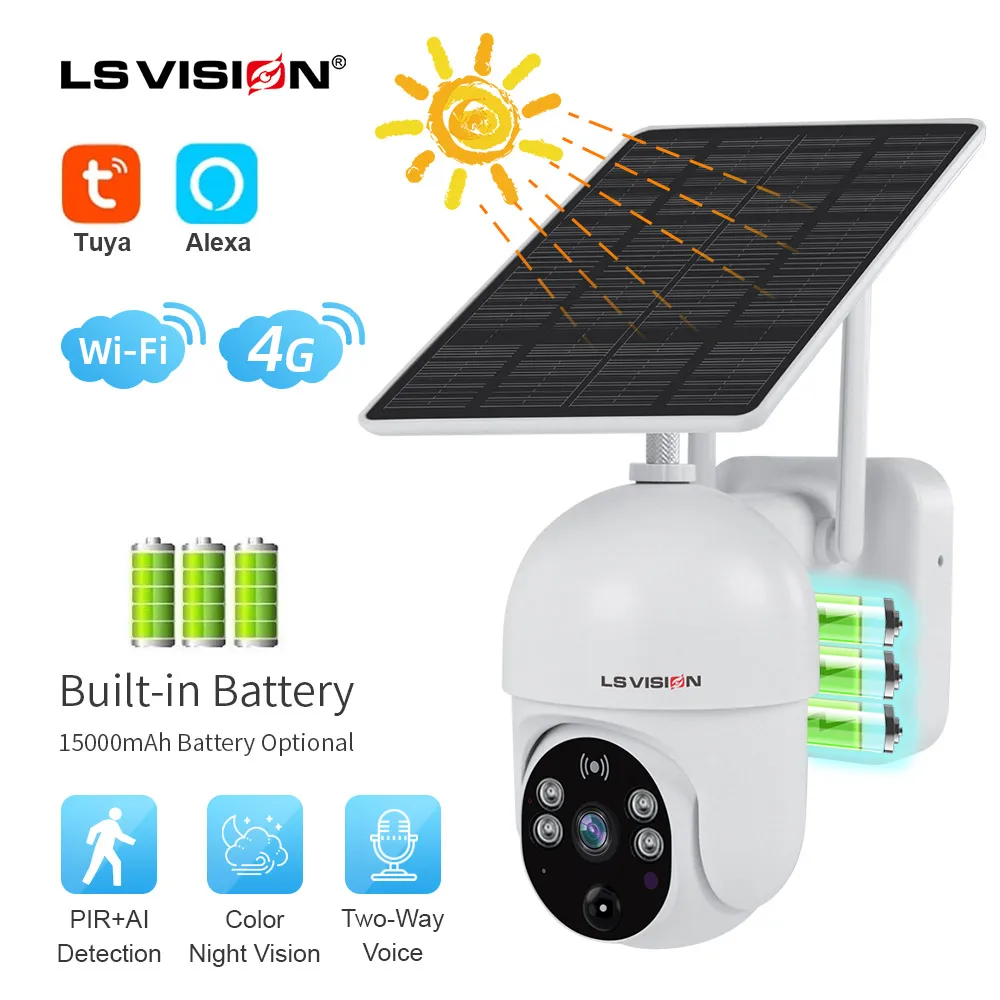 LS VISION Tuya 4G Solar Powered Outdoor Security Camera WIFI PTZ 1080P Video Surveillance Camera Two-way Audio Support Alexa
LS VISION Tuya 4G Solar Powered Outdoor Security Camera WIFI PTZ 1080P Video Surveillance Camera Two-way Audio Support Alexa