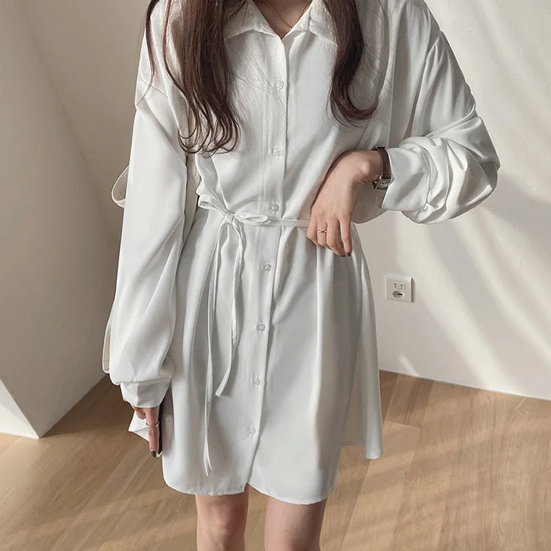 Chic Simple Elegant Tied Waist Trimming Shirt Dress Women 'S Early Spring French Style Loose Long Sleeve White Blouse Dress
Chic Simple Elegant Tied Waist Trimming Shirt Dress Women 'S Early Spring French Style Loose Long Sleeve White Blouse Dress