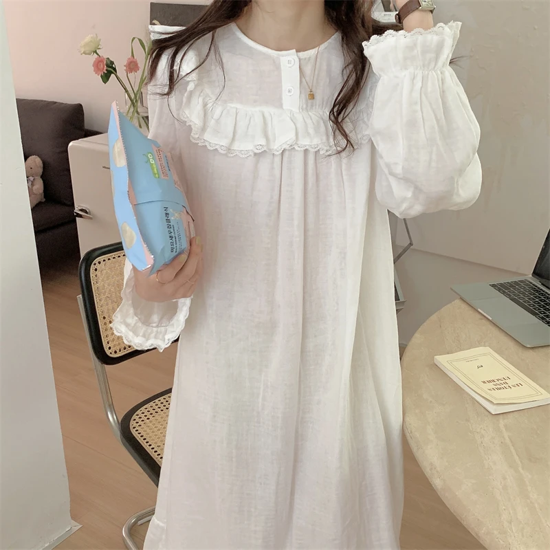 Autumn Cotton Double Gauze Nightdress Women Solid Long Sleeves Homewear Nightgown Japanese Ruffles Linen Bathrobe Pajamas D460
Autumn Cotton Double Gauze Nightdress Women Solid Long Sleeves Homewear Nightgown Japanese Ruffles Linen Bathrobe Pajamas D460