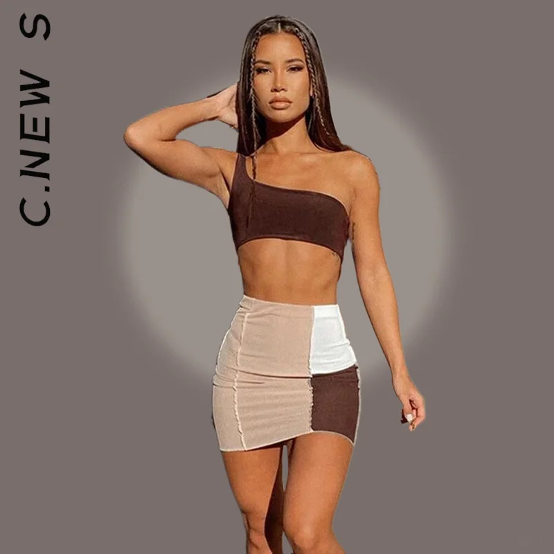 C.New S Summer Ribbed Patchwork Two Piece Sets One Shoulder Tank Top And Skirts Women Skinny Vintage Streetwear Outfits Club
C.New S Summer Ribbed Patchwork Two Piece Sets One Shoulder Tank Top And Skirts Women Skinny Vintage Streetwear Outfits Club