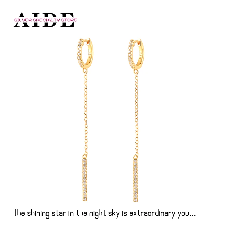 

AIDE Trend Shining Long Earrings Female Wedding Pendant Earings Fashion Korean Jewelry 925 Silver Elegant Women CZ Hoop Earrings